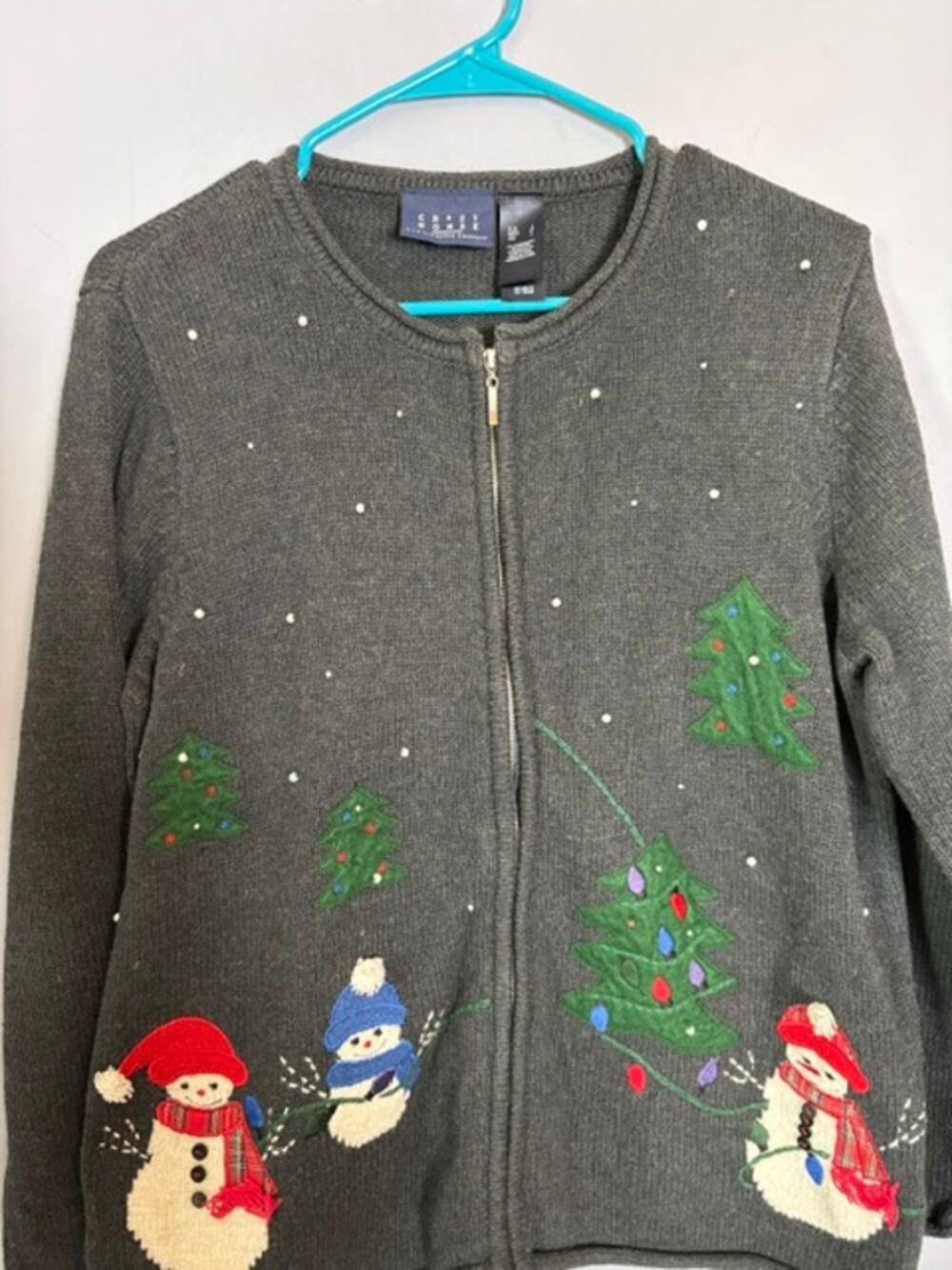 Crazy Horse Liz Claiborne Womens Christmas Snowman Cardigan Size L